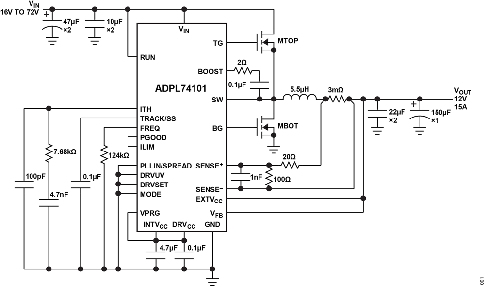 Applikations-Schaltungsdiagramm - Analog Devices Inc. ADPL74101 Synchroner DC/DC-Abwärtsregler