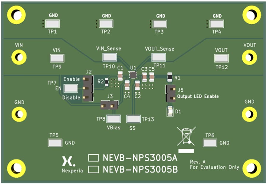 Technische Zeichnung - Nexperia NEVB-NPS3005A/NEVB-NPS3005B Evaluierungsboards