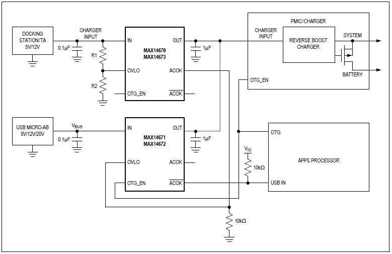 Applikations-Schaltungsdiagramm - Analog Devices / Maxim Integrated MAX1467x Überspannungsschutz