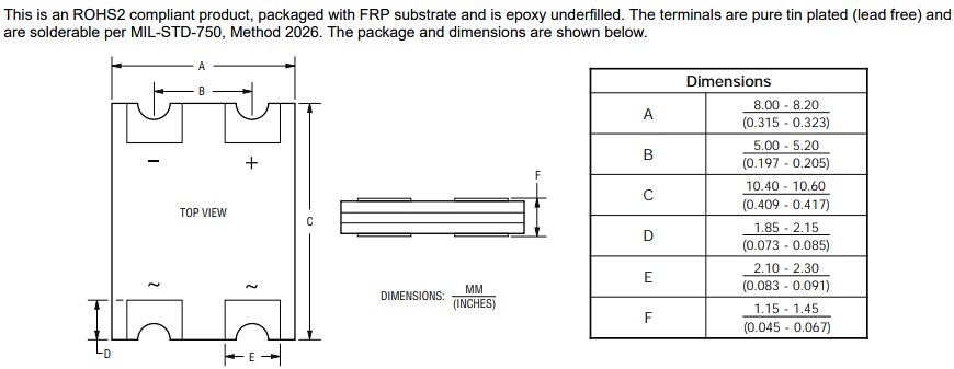Mechanical Drawing - Bourns SMPS CD-DF Surface-Mount Bridge Rectifier Diodes