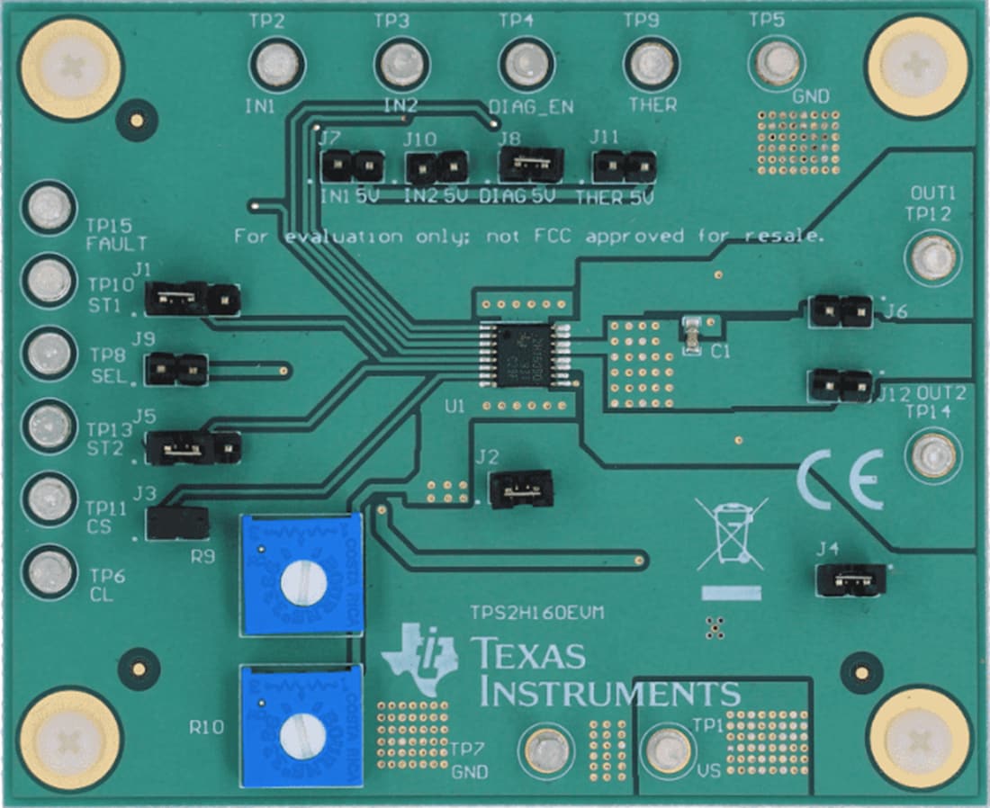 Technische Zeichnung - Texas Instruments TPS2H160-Q1 Dual-Schalter-Evaluationsmodul (EVM)