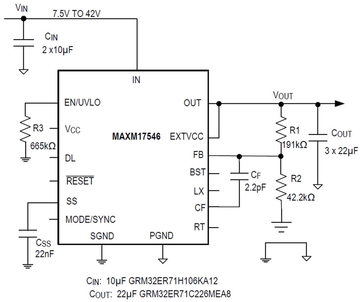 Applikations-Schaltungsdiagramm - Analog Devices / Maxim Integrated MAXM17546 DC-DC-Abwärtsleistungsmodul