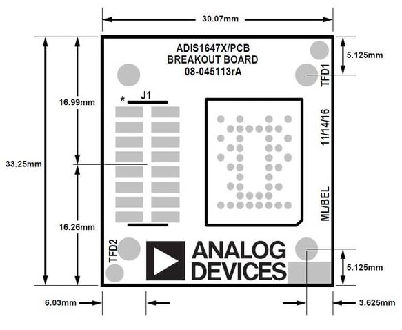 Technische Zeichnung - Analog Devices Inc. ADIS1647x/PCBZ Breakout-Boards