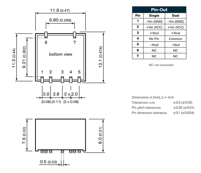 Mechanical Drawing - TRACO Power TRS-2 2W SMD DC/DC Converters