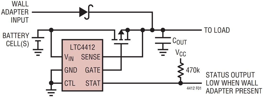 Applikations-Schaltungsdiagramm - Analog Devices Inc. LTC4412 Verlustarmer PowerPath™-Controller