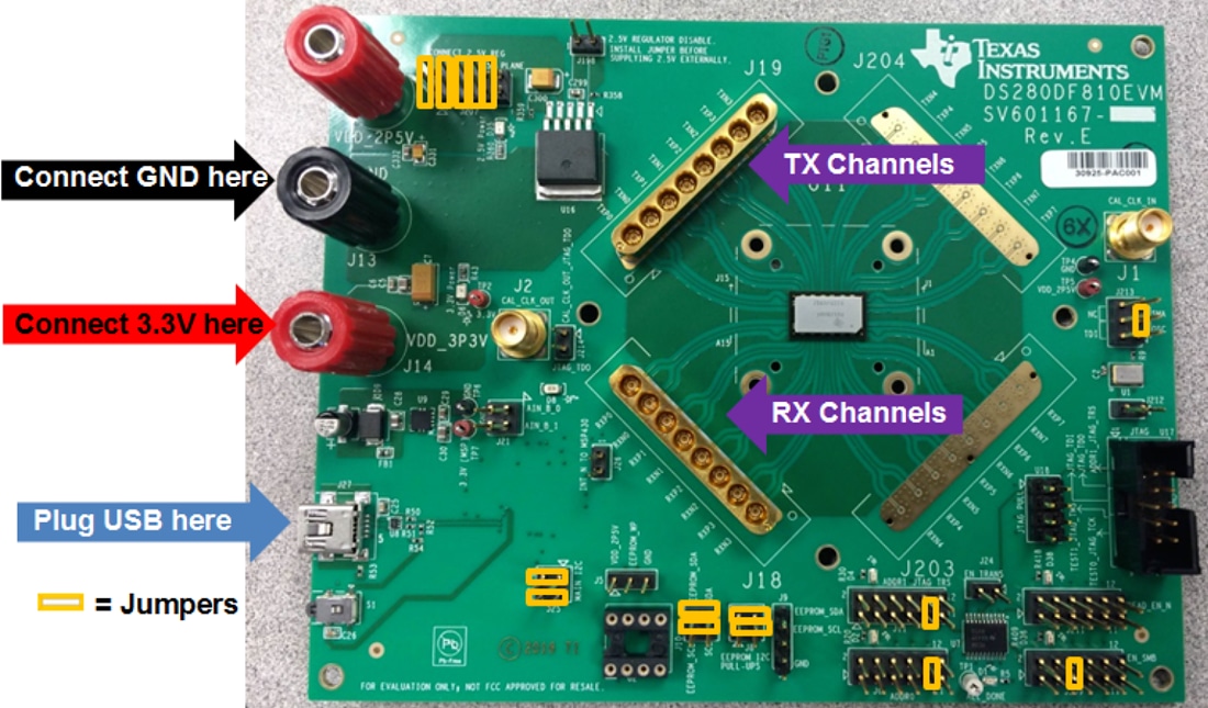 Technische Zeichnung - Texas Instruments DS280DF810EVM Retimer-Evaluierungsmodul (EVM)