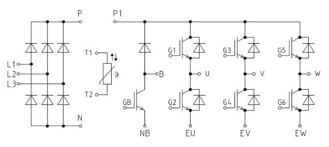 Applikations-Schaltungsdiagramm - Infineon Technologies EasyPIM™ IGBT-Modul Applikations-Schaltungsdiagramm - Infineon Technologies EasyPIM™ IGBT-Modul