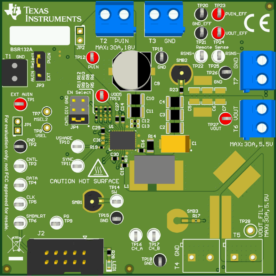 Technische Zeichnung - Texas Instruments TPS546B24AEVM-1PH Wandler-Evaluierungsmodul