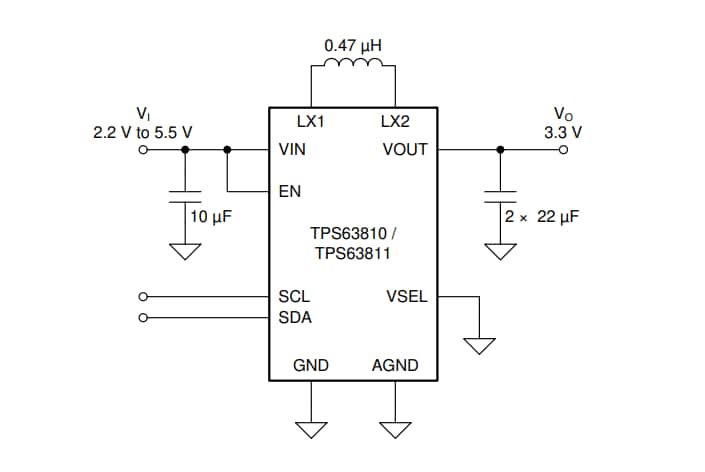 Schaltplan - Texas Instruments TPS63810/TPS63811 2,5-A-Abwärts-/Aufwärtswandler