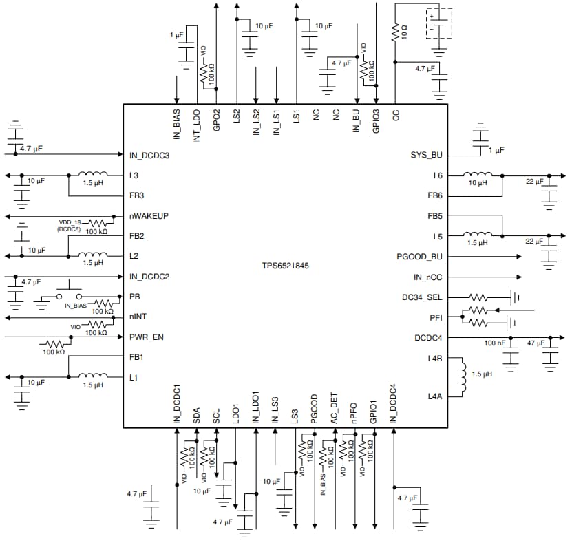 Schaltplan - Texas Instruments TPS6521845 Leistungsmanagement-IC (PMIC)