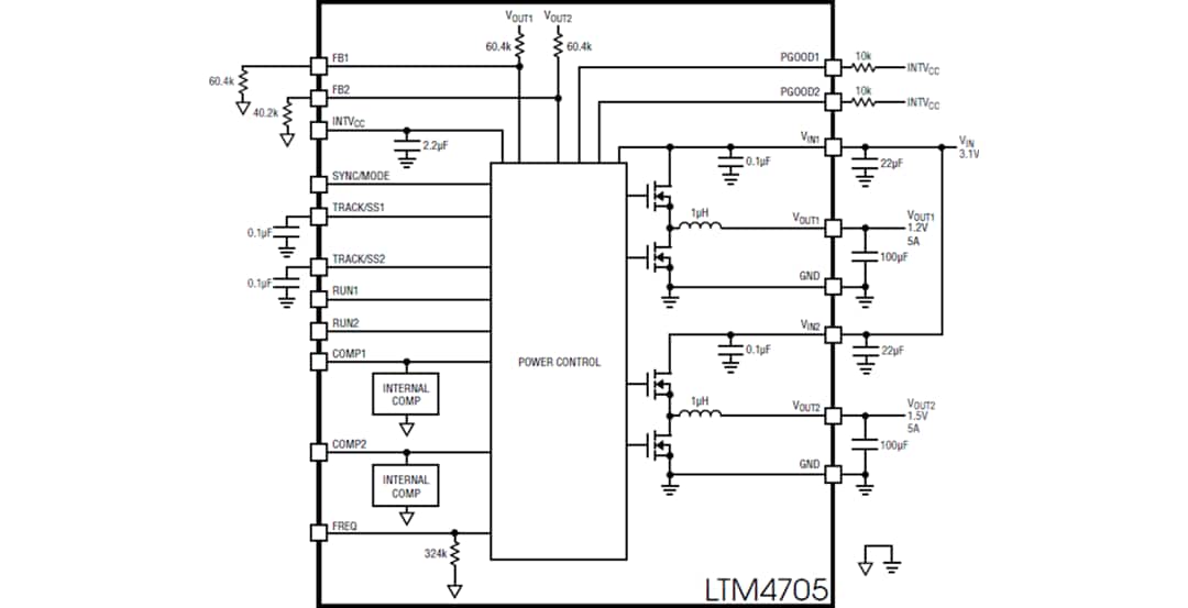 Blockdiagramm - Analog Devices Inc. LTM4705 μModule-DC/DC-Regler Blockdiagramm - Analog Devices Inc. LTM4705 μModule-DC/DC-Regler