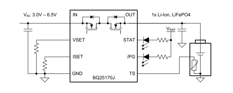 Schaltplan - Texas Instruments BQ25170J Lineares 800-mA-Ladegerät