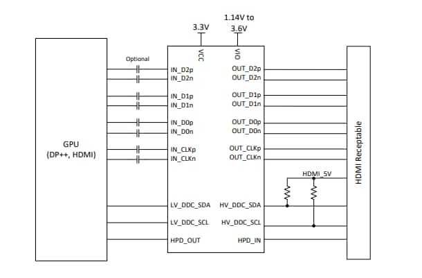 Schaltplan - Texas Instruments TDP1204 Pegelwandler-Hybrid-Redriver