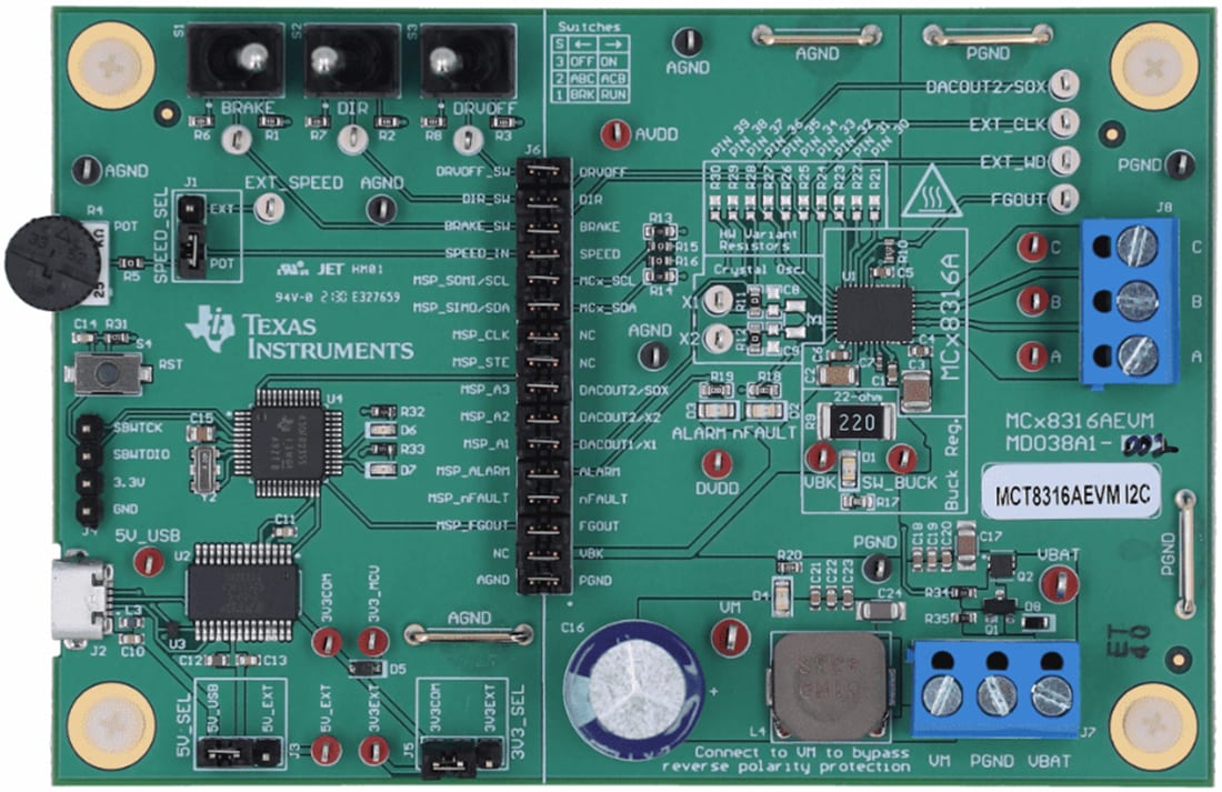 Technische Zeichnung - Texas Instruments MCT8316AEVM Treiber-Evaluierungsmodul (EVM)