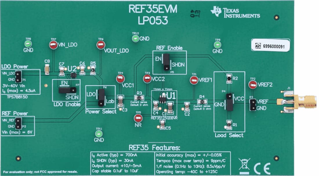 Technische Zeichnung - Texas Instruments REF35 Spannungsreferenz-Evaluierungsmodul
