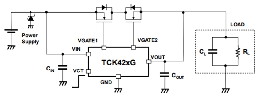 Applikations-Schaltungsdiagramm - Toshiba GATE-Treiber + MOSFET für 5 V bis 24 V Leistungs-MUX