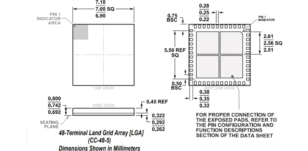 Technische Zeichnung - Analog Devices Inc. ADMV4540 K-Band Quadraturdemodulator