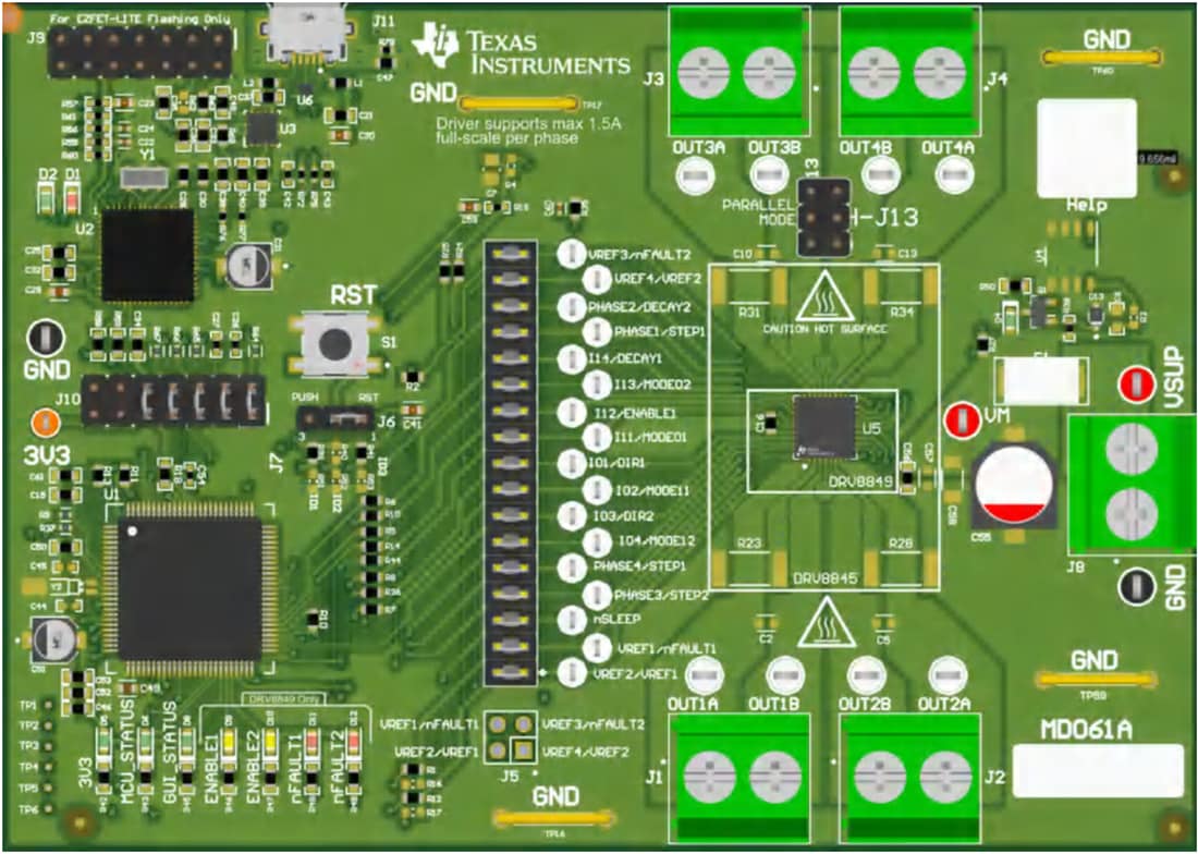 Technische Zeichnung - Texas Instruments DRV8849EVM Schrittmotortreiber-EVM
