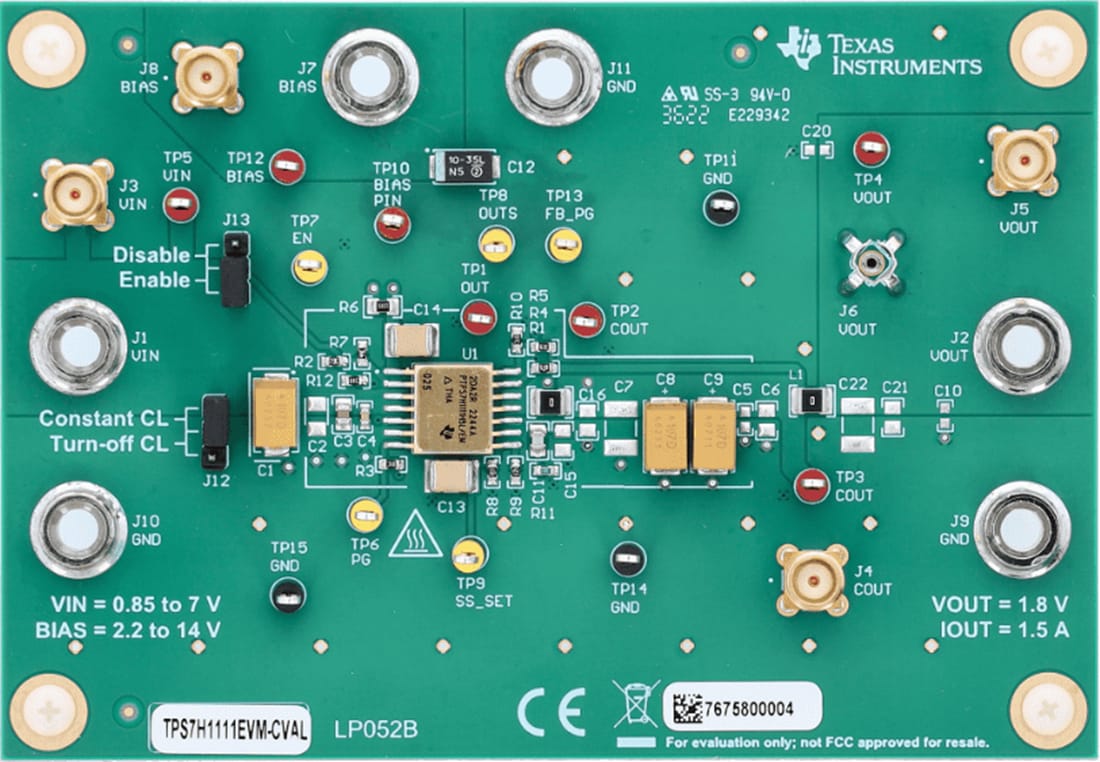 Technische Zeichnung - Texas Instruments TPS7H1111EVM-CVAL Regler-Evaluierungsmodul