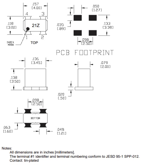 Technische Zeichnung - Qorvo QPP0021 Signalkonditionierungs-Baluns