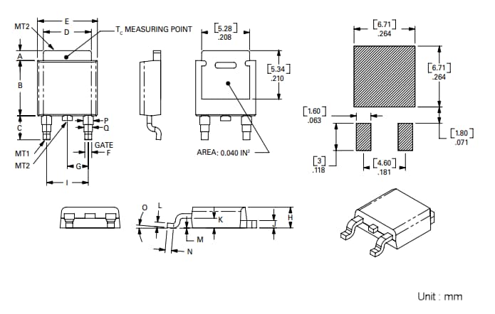 Technische Zeichnung - Littelfuse QS8004DHx 4-A-Überspannungs-TRIACs mit Selbstschutz