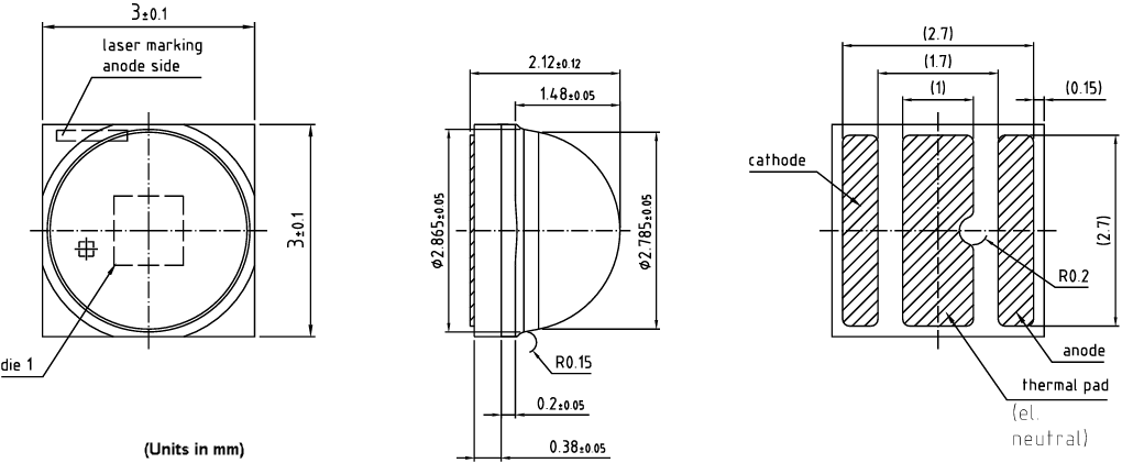 Technische Zeichnung - ams OSRAM OSLON® Optimal Red LEDs Technische Zeichnung - ams OSRAM OSLON® Optimal Red LEDs