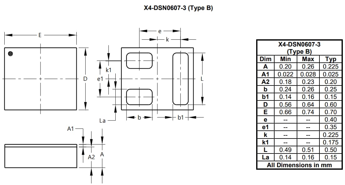 Technische Zeichnung - Diodes Incorporated DMN1057UCA3 N-Kanal -AnreicherungsModus -MOSFET