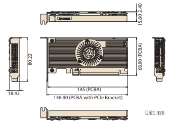 Technische Zeichnung - Advantech EAI-3300 Hailo-8™-PCIe-KI-Karte