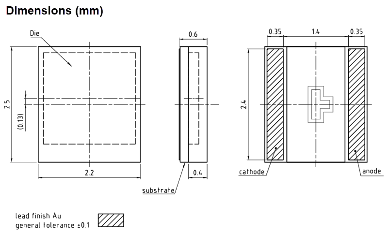 Technische Zeichnung - ams OSRAM SFH 2705U Hochpassfilter-Fotodiode