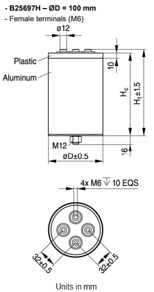 Mechanical Drawing - TDK B25697H Film Capacitors