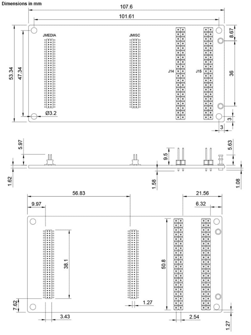 Technische Zeichnung - Arduino ASX00085 UNO Breakout-Trägerboard