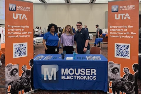 Three people posing at the Mouser Electronics booth on Innovation Day 2024 - opens in a new tab