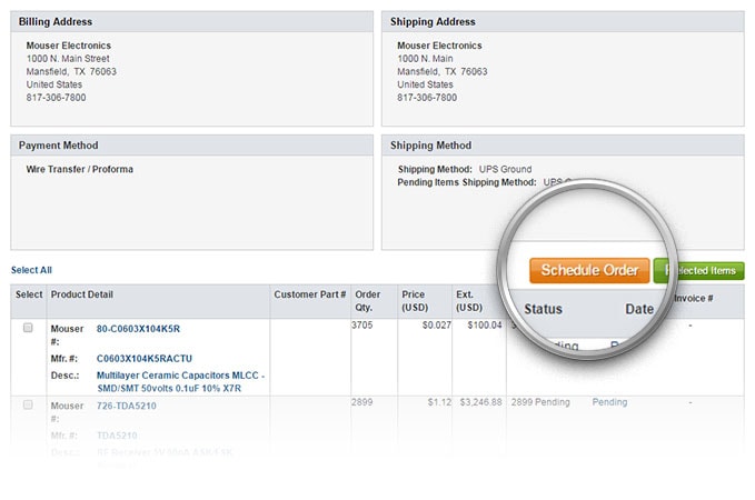 Schaltfläche Bestellung planen auf der Seite Bestellhistorie.